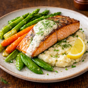 Seared Salmon with Lemon Dill Cream